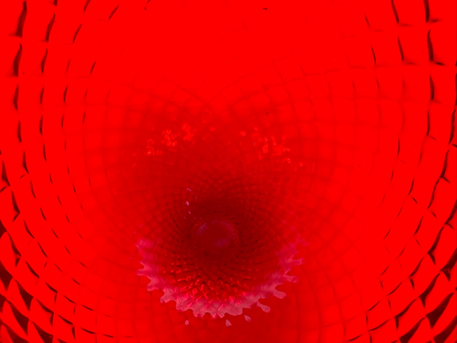 Vintage Mid-Century Large Italian Empoli Diamond Optic Art Glass Goblet Ruby Red Vase 12'H [Photo 6]