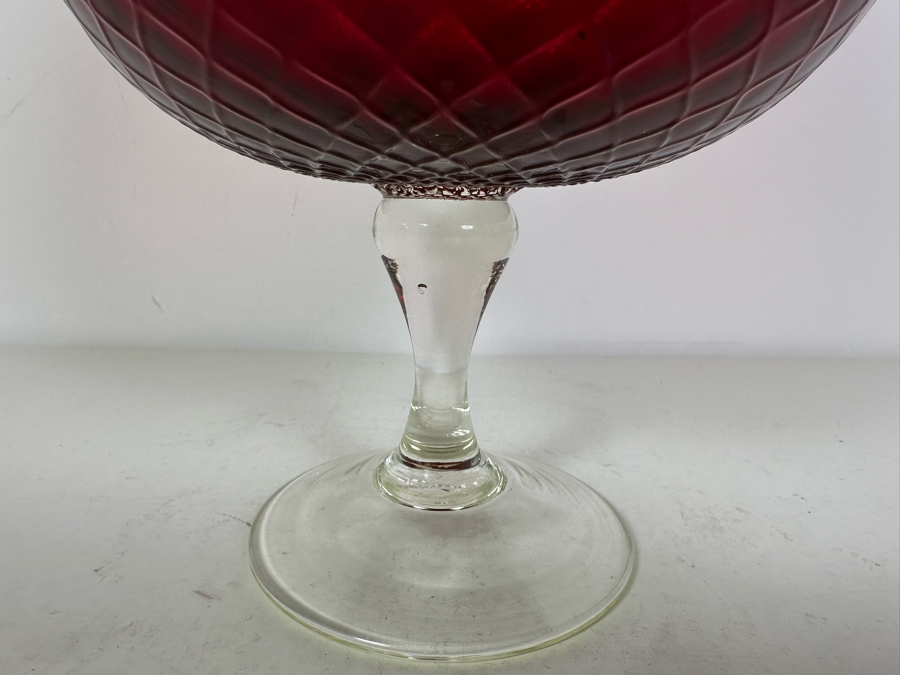 Vintage Mid-Century Large Italian Empoli Diamond Optic Art Glass Goblet Ruby Red Vase 12'H [Photo 8]