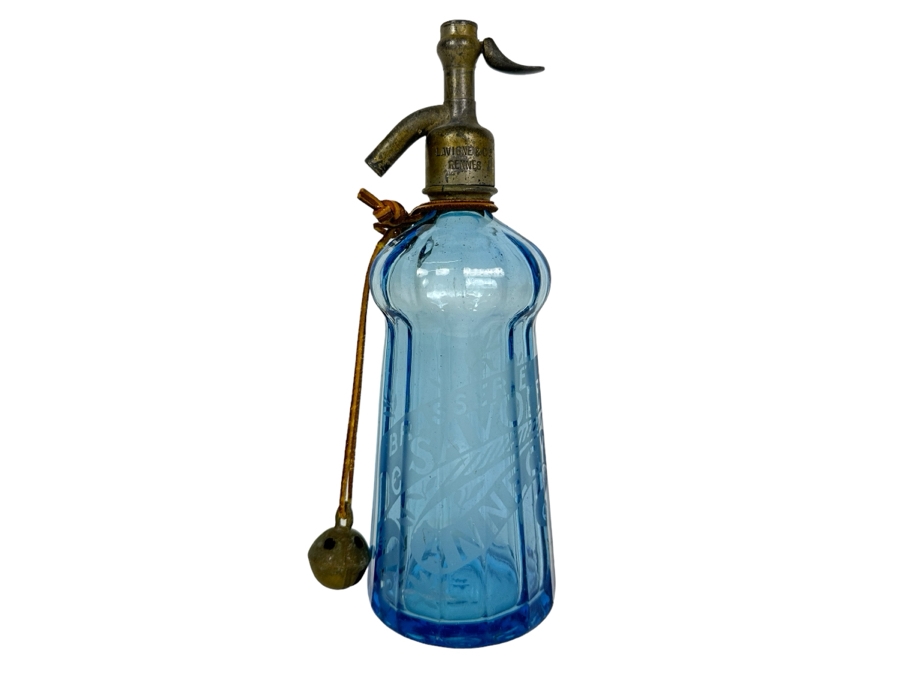 Antique Blue Glass J. Guyot Paris France Seltzer Bottle 12'H