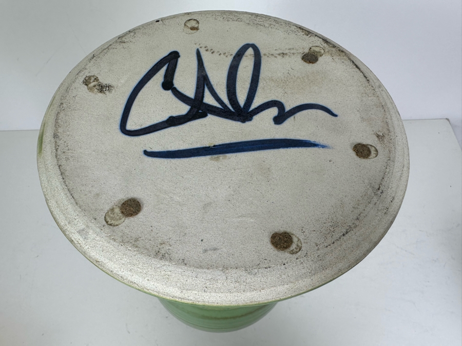 Vintage Signed Green Art Pottery Vase 14'H [Photo 5]
