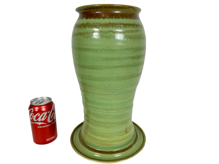 Vintage Signed Green Art Pottery Vase 14'H