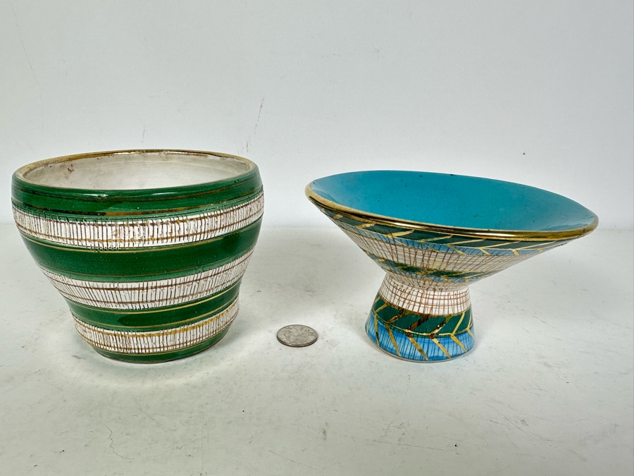 Vintage Mid-Century Modern Italian Ceramic Pot And Footed Bowl 4'H [Photo 2]