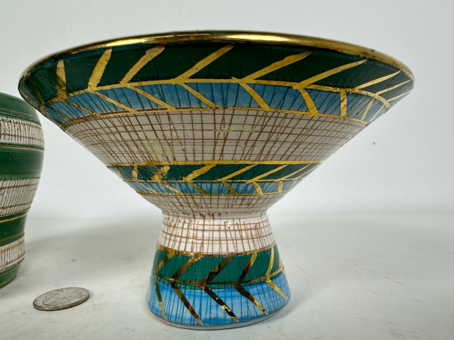 Vintage Mid-Century Modern Italian Ceramic Pot And Footed Bowl 4'H [Photo 5]