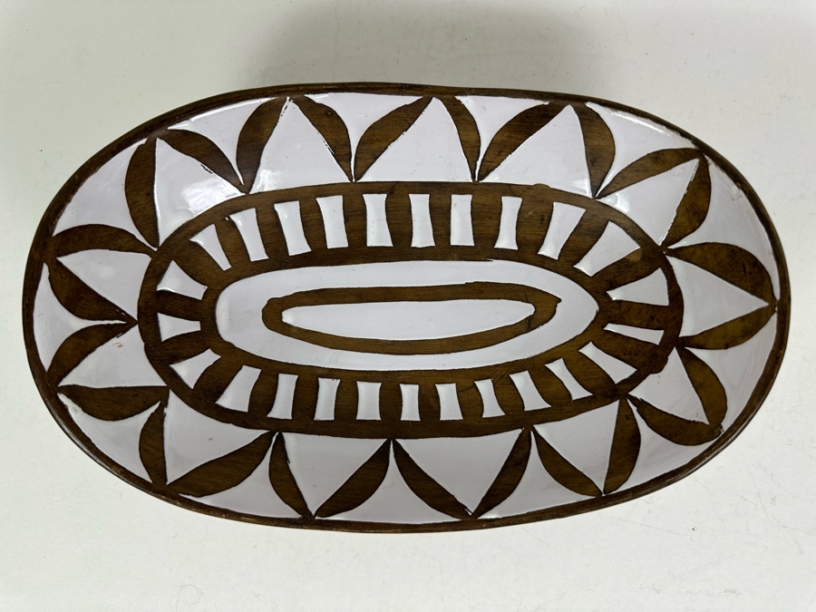 Vintage MCM Ugo Zaccagnini Italian Hand Painted Ceramic Oval Bowl 10'W X 7'D X 3'H [Photo 3]