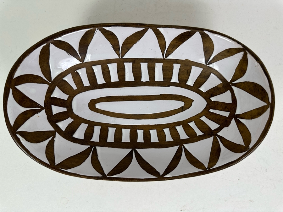 Vintage MCM Ugo Zaccagnini Italian Hand Painted Ceramic Oval Bowl 10'W X 7'D X 3'H [Photo 2]