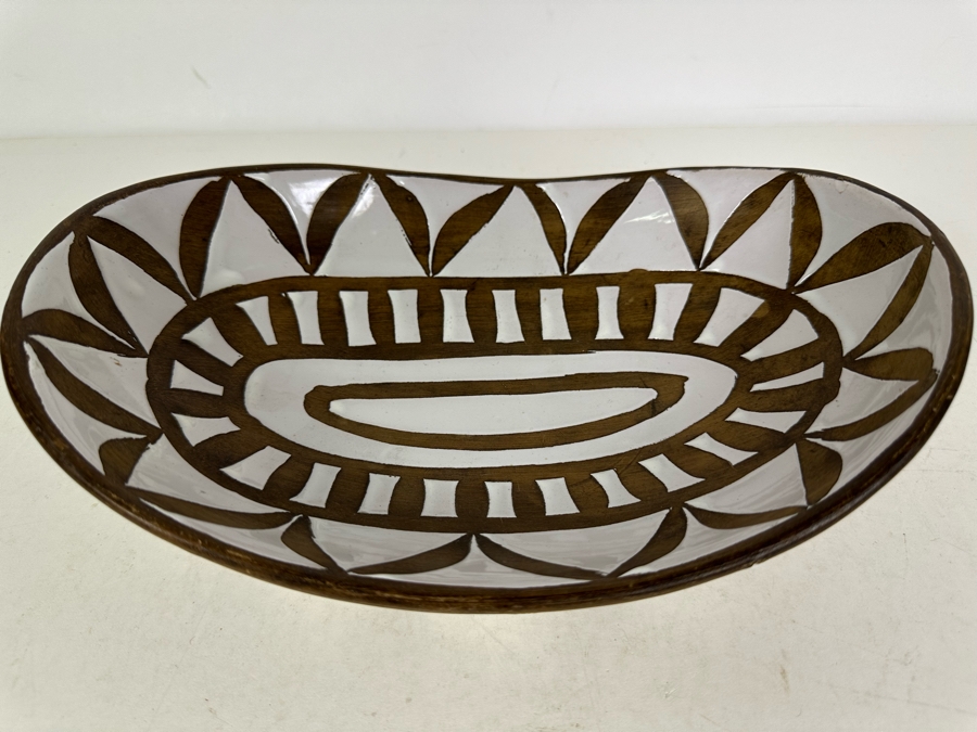 Vintage MCM Ugo Zaccagnini Italian Hand Painted Ceramic Oval Bowl 10'W X 7'D X 3'H [Photo 4]