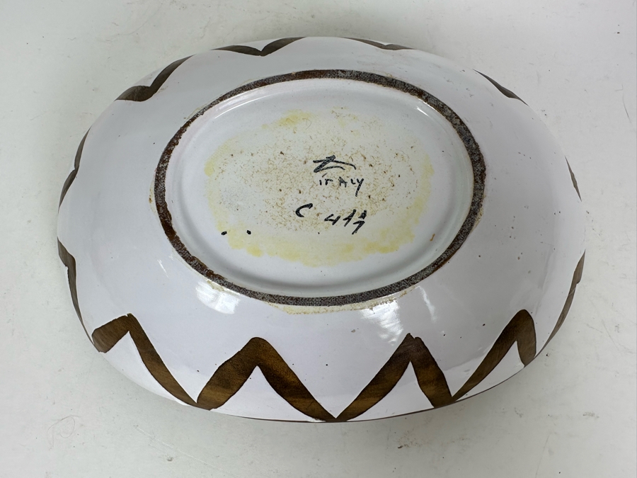 Vintage MCM Ugo Zaccagnini Italian Hand Painted Ceramic Oval Bowl 10'W X 7'D X 3'H [Photo 7]
