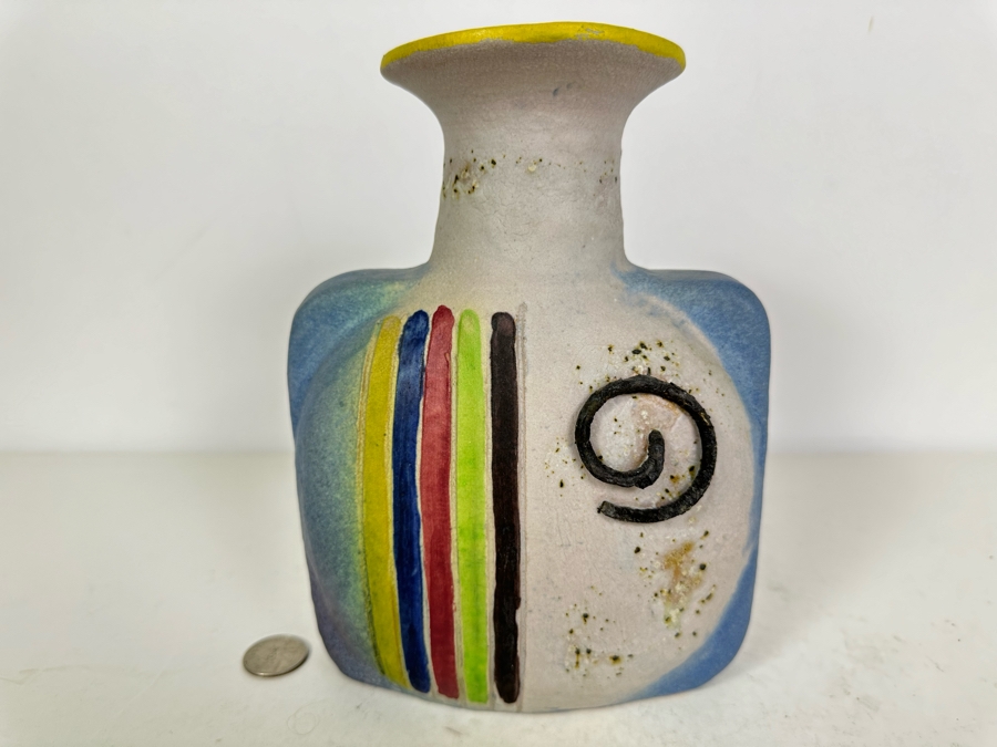 Vintage MCM Gli Etruschi Artist Signed Hand Painted Italian Ceramic Vase 6'W X 8.5'H [Photo 2]