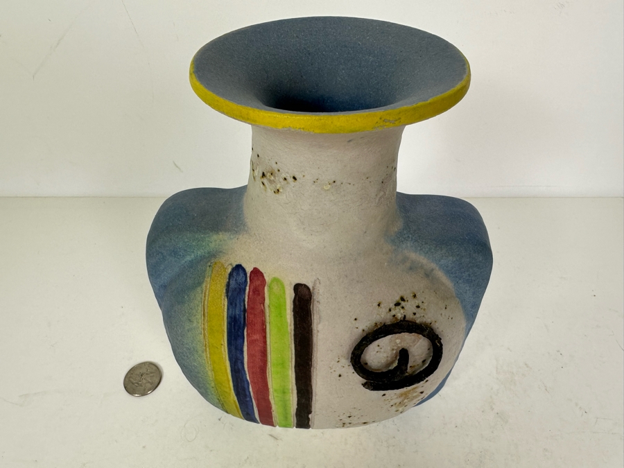 Vintage MCM Gli Etruschi Artist Signed Hand Painted Italian Ceramic Vase 6'W X 8.5'H [Photo 3]