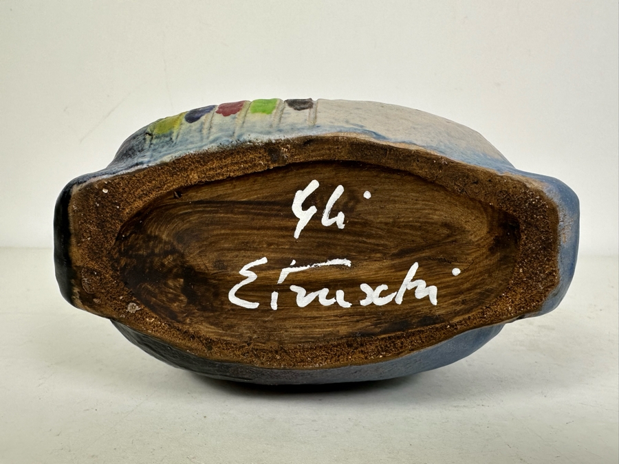 Vintage MCM Gli Etruschi Artist Signed Hand Painted Italian Ceramic Vase 6'W X 8.5'H [Photo 6]