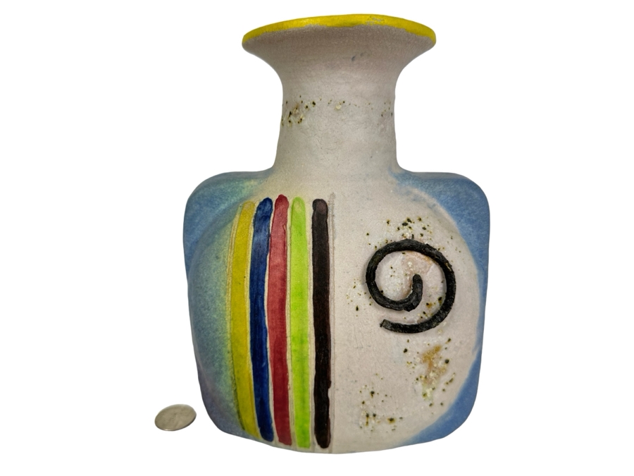 Vintage MCM Gli Etruschi Artist Signed Hand Painted Italian Ceramic Vase 6'W X 8.5'H [Photo 1]