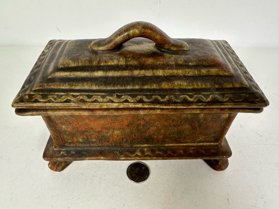 Vintage MCM Footed Ceramic Lidded Box 7.5'W X 4'D X 5.5'H [Photo 3]