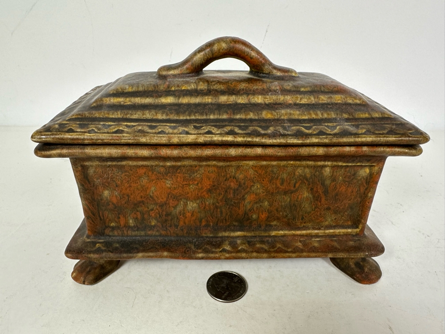 Vintage MCM Footed Ceramic Lidded Box 7.5'W X 4'D X 5.5'H [Photo 2]