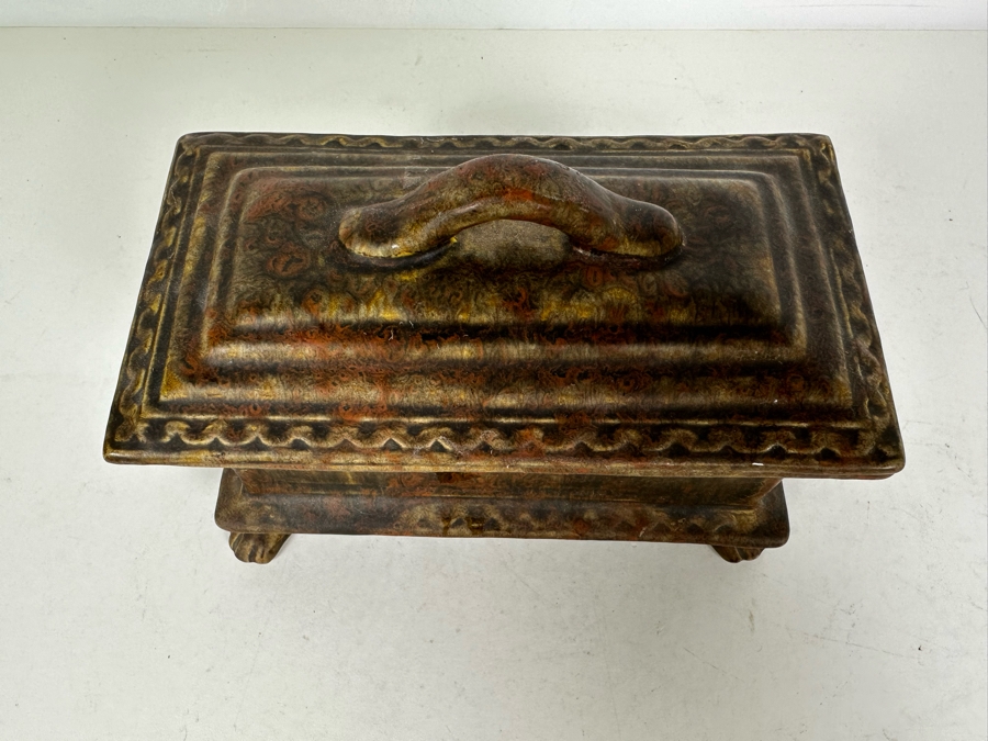 Vintage MCM Footed Ceramic Lidded Box 7.5'W X 4'D X 5.5'H [Photo 8]