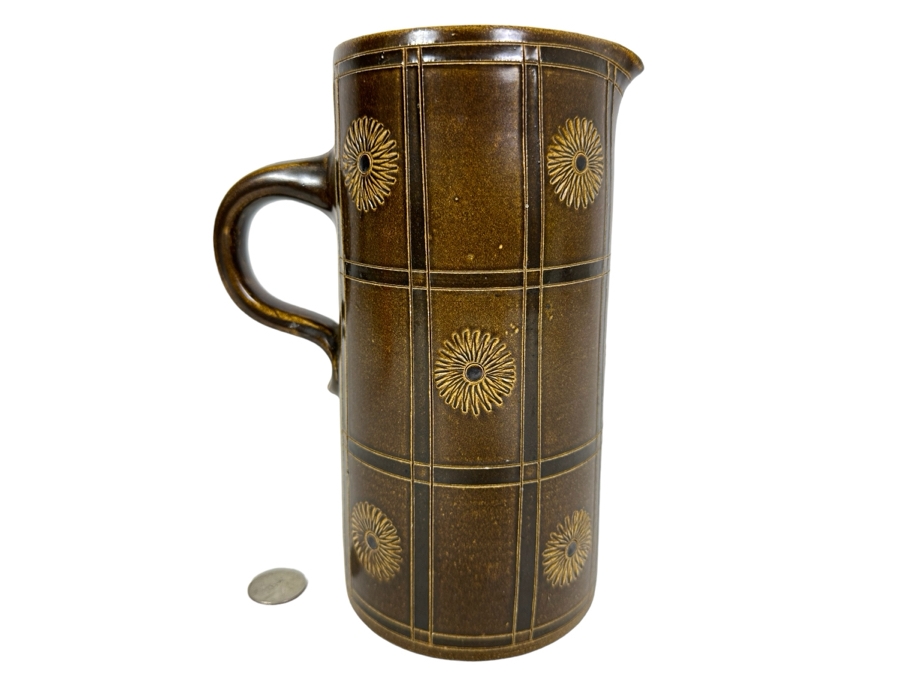 Signed Mid-Century Brown Pottery Pitcher 8'H [Photo 1]