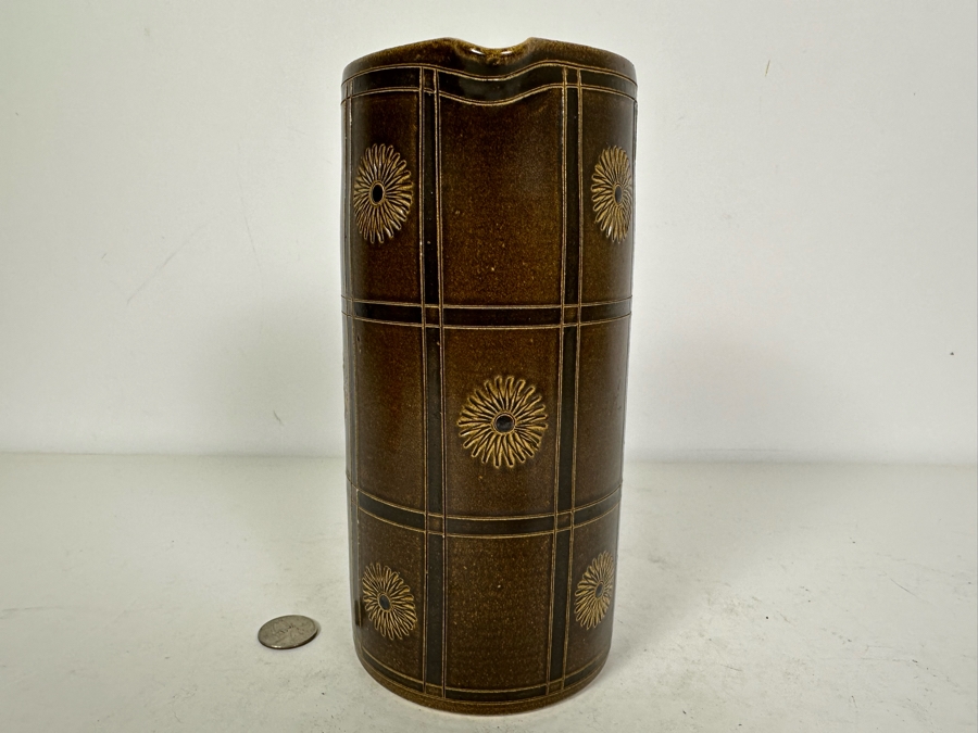 Signed Mid-Century Brown Pottery Pitcher 8'H [Photo 3]