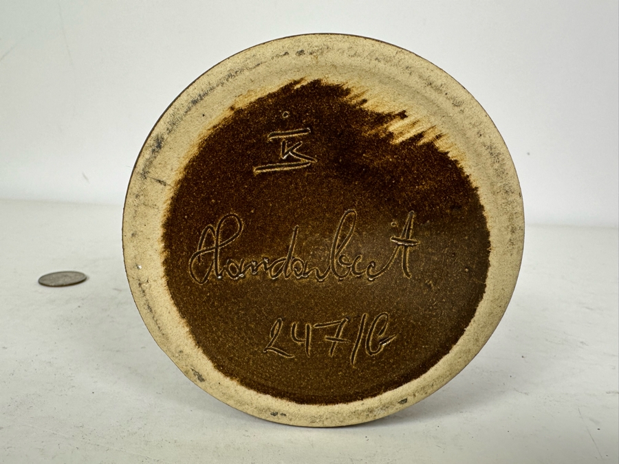 Signed Mid-Century Brown Pottery Pitcher 8'H [Photo 5]