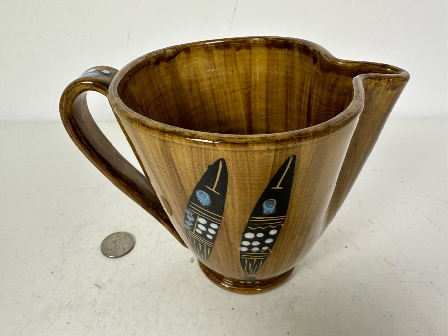 Mid-Century Modern Italian Ceramic Pitcher Hand Painted With Fish 5'H [Photo 6]