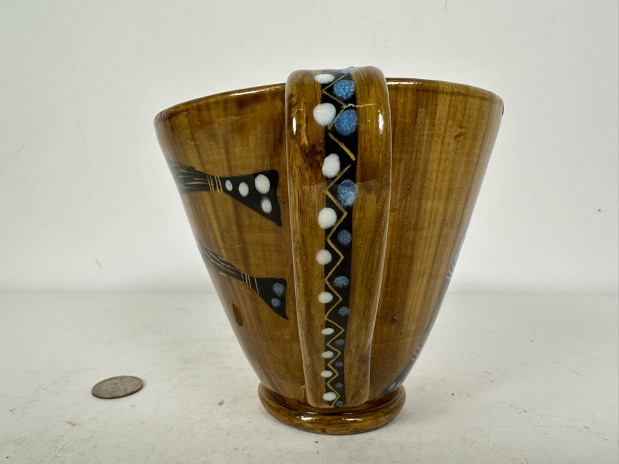 Mid-Century Modern Italian Ceramic Pitcher Hand Painted With Fish 5'H [Photo 3]