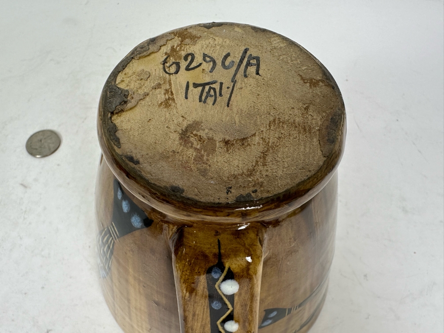 Mid-Century Modern Italian Ceramic Pitcher Hand Painted With Fish 5'H [Photo 8]