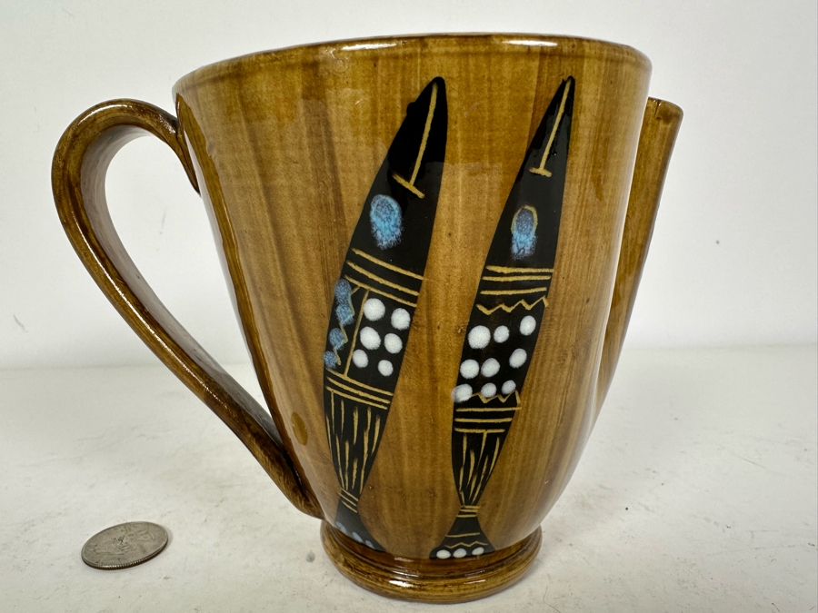 Mid-Century Modern Italian Ceramic Pitcher Hand Painted With Fish 5'H [Photo 5]