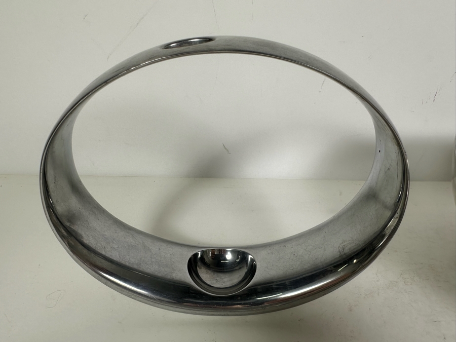 Neil Cohen For Nambe Globe Bud Vase 7'W (L), Nambe Bowl 530 7.5'W (R) And Dansk JHQ Metal Divided Serving Dish 14'W [Photo 4]