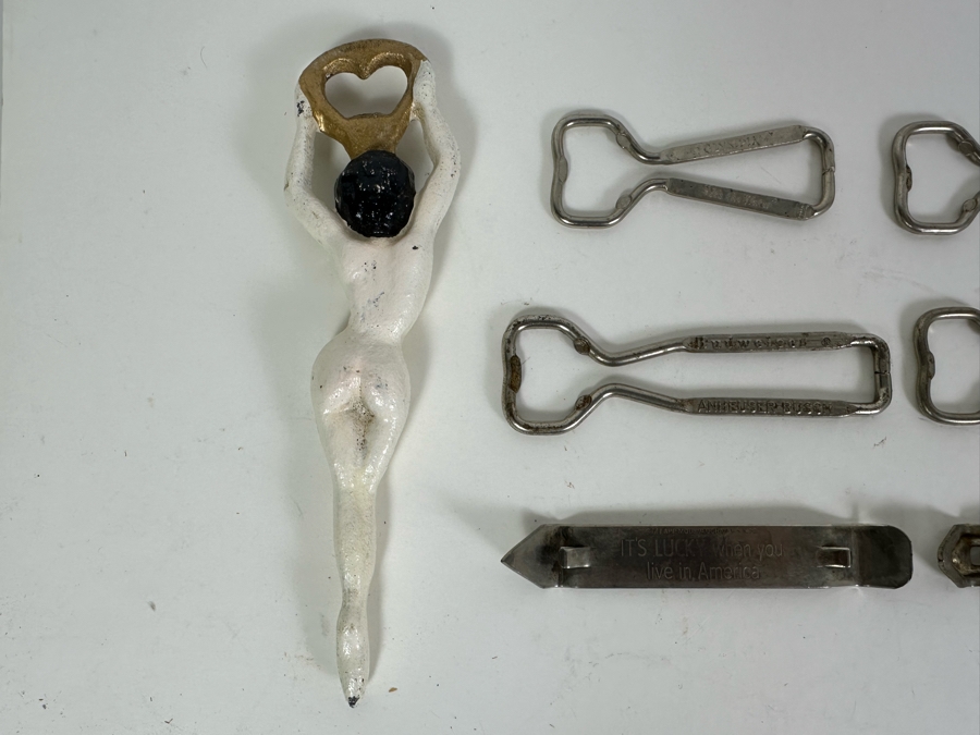 Collection Of Six Vintage Advertising Bottle Openers & Lady Bottle Opener [Photo 9]