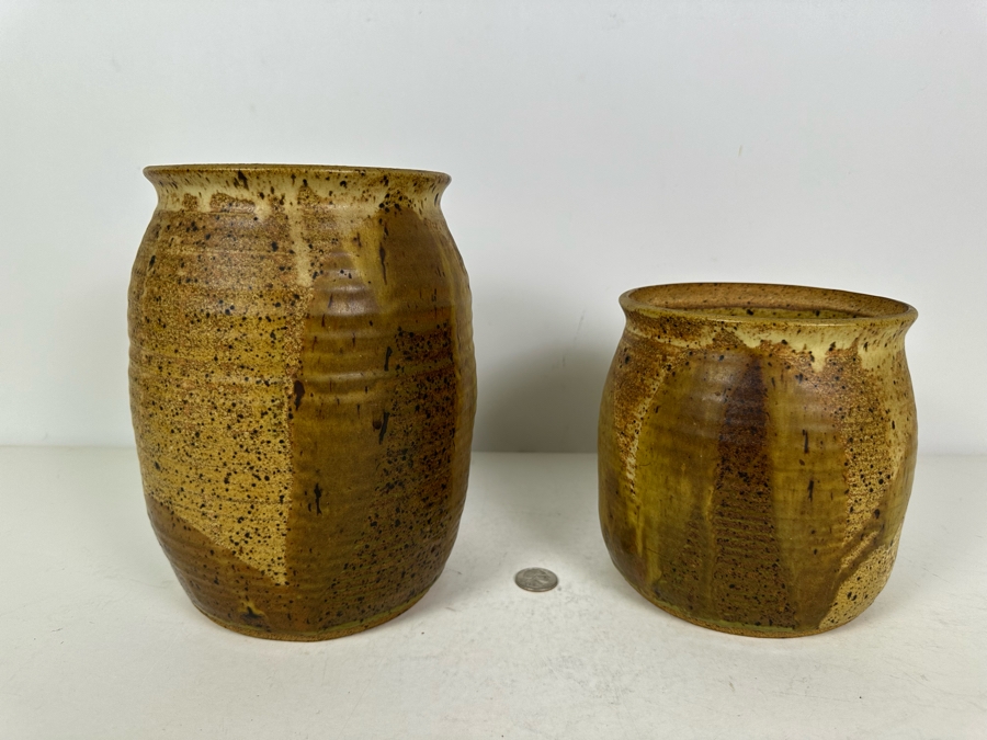 Pair Of Studio Pottery Pots 7'H & 9'H [Photo 3]