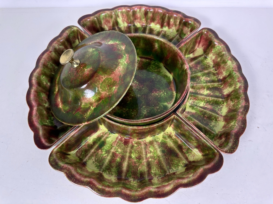 Vintage Ceramic Chip and Dip Serving Dish, Signed 15'W