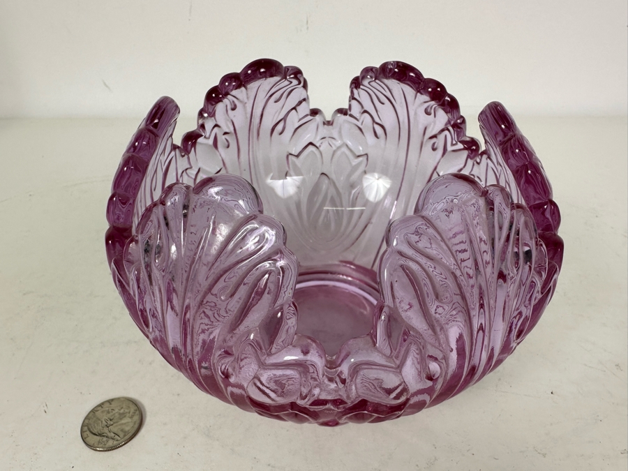 Fenton Glass Dusty Rose Bowl with Leaves 6.5W x 4.5H [Photo 2]