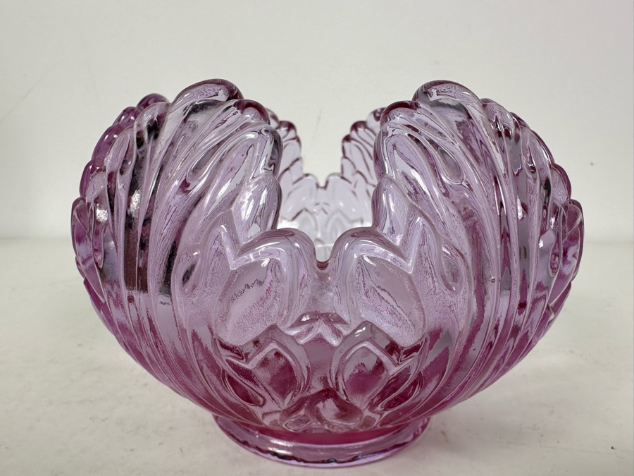 Fenton Glass Dusty Rose Bowl with Leaves 6.5W x 4.5H [Photo 3]