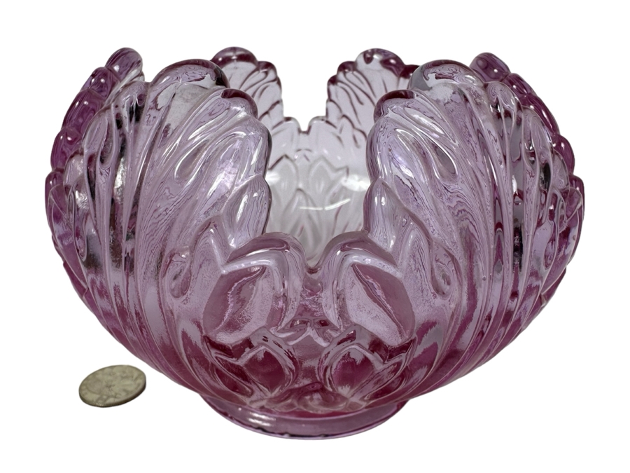 Fenton Glass Dusty Rose Bowl with Leaves 6.5W x 4.5H