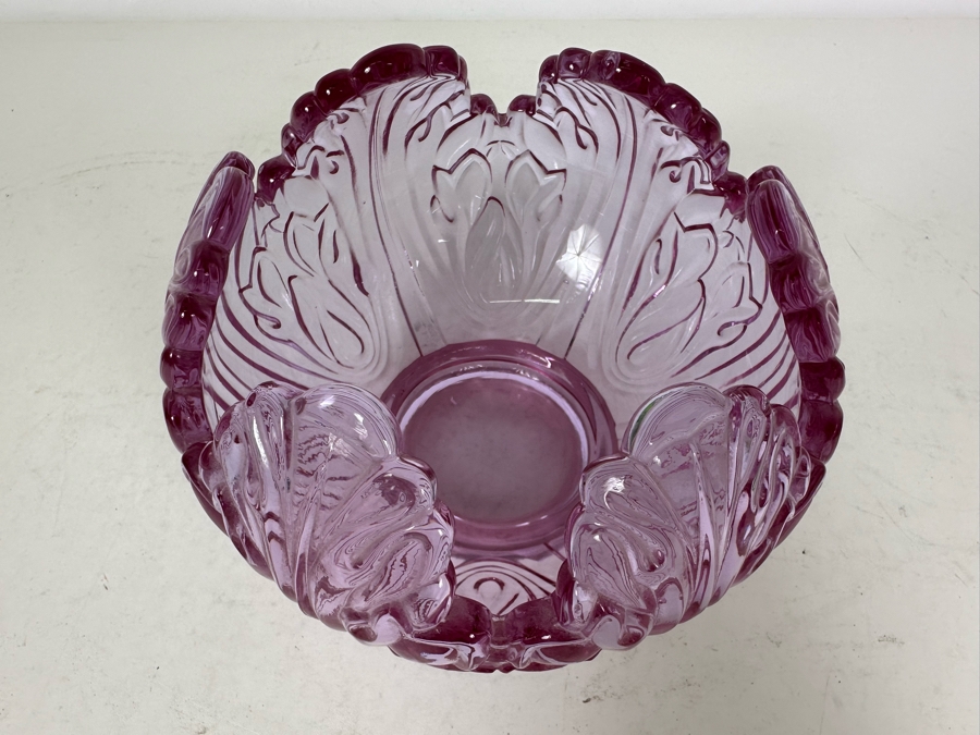 Fenton Glass Dusty Rose Bowl with Leaves 6.5W x 4.5H [Photo 4]