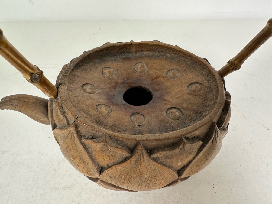 Bamboo Handled Carved Wooded Teapot/Pitcher 11'H [Photo 6]
