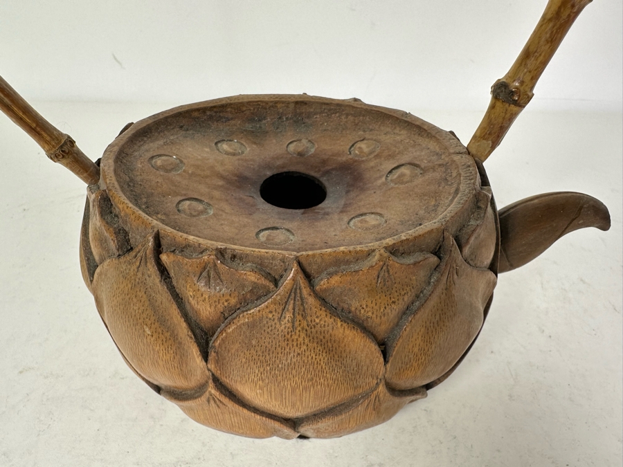 Bamboo Handled Carved Wooded Teapot/Pitcher 11'H [Photo 3]