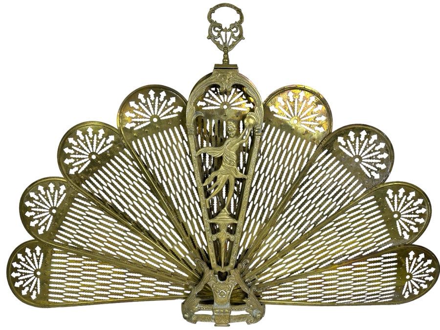 Vintage Brass Peacock Fireplace Screen 46'W x 32'H [Photo 1]