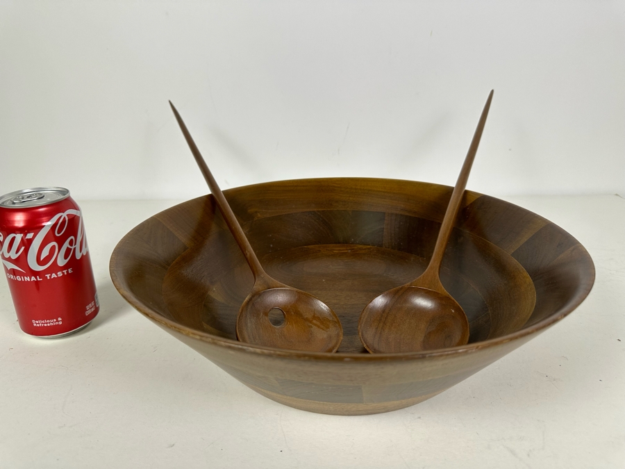 Woodcroftery Walnut Bowl with Serving Spoons 14'W [Photo 4]