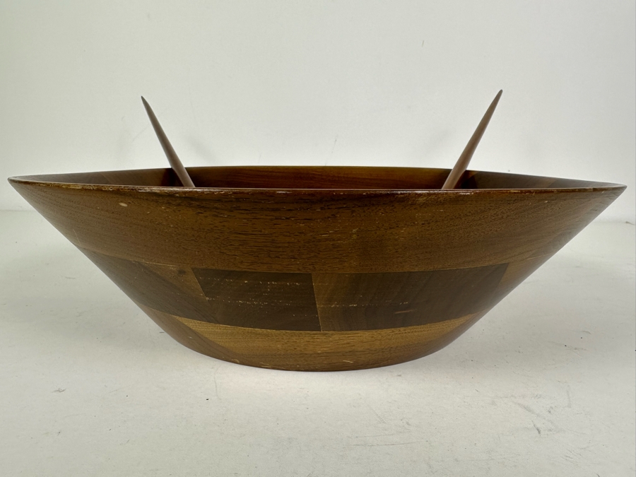 Woodcroftery Walnut Bowl with Serving Spoons 14'W [Photo 2]