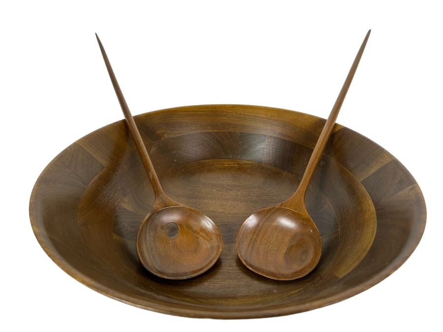 Woodcroftery Walnut Bowl with Serving Spoons 14'W [Photo 1]