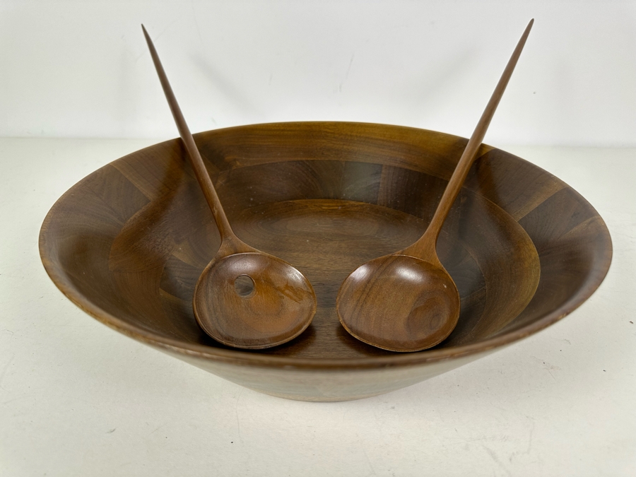 Woodcroftery Walnut Bowl with Serving Spoons 14'W [Photo 3]