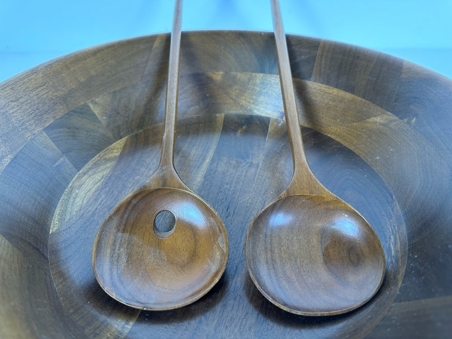 Woodcroftery Walnut Bowl with Serving Spoons 14'W [Photo 8]