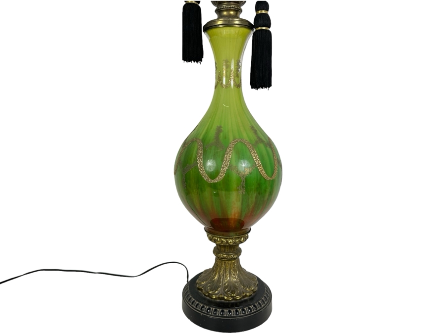 Mid-Century Green Glass Lamp 44.5'H