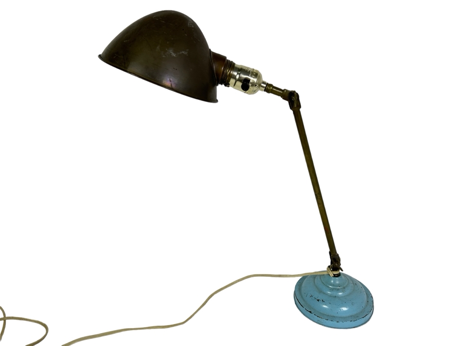 Mid-Century Articulating Metal Lamp with Blue Base 19.5H