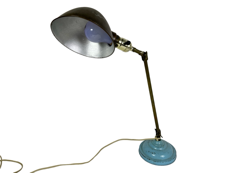 Mid-Century Articulating Metal Lamp with Blue Base 19.5H [Photo 2]