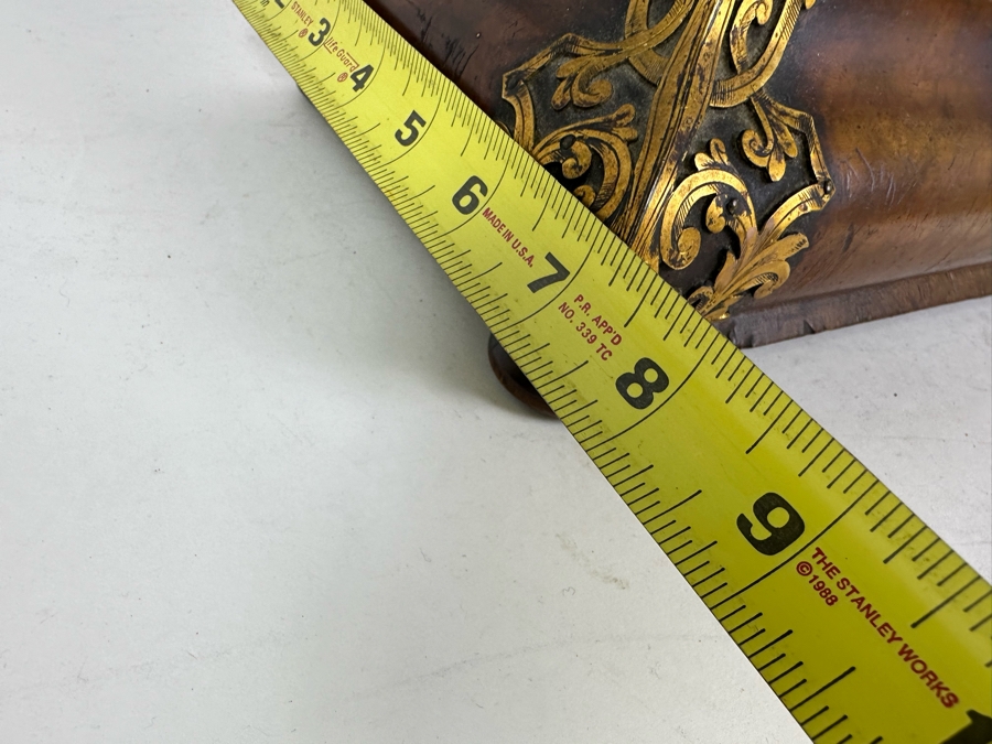 Antique Burled Walnut Footed Sewing Jewelry Desk Box With Metal Ornamentation See Photos For Damage 10.5'W X 7'D X 5'H [Photo 14]