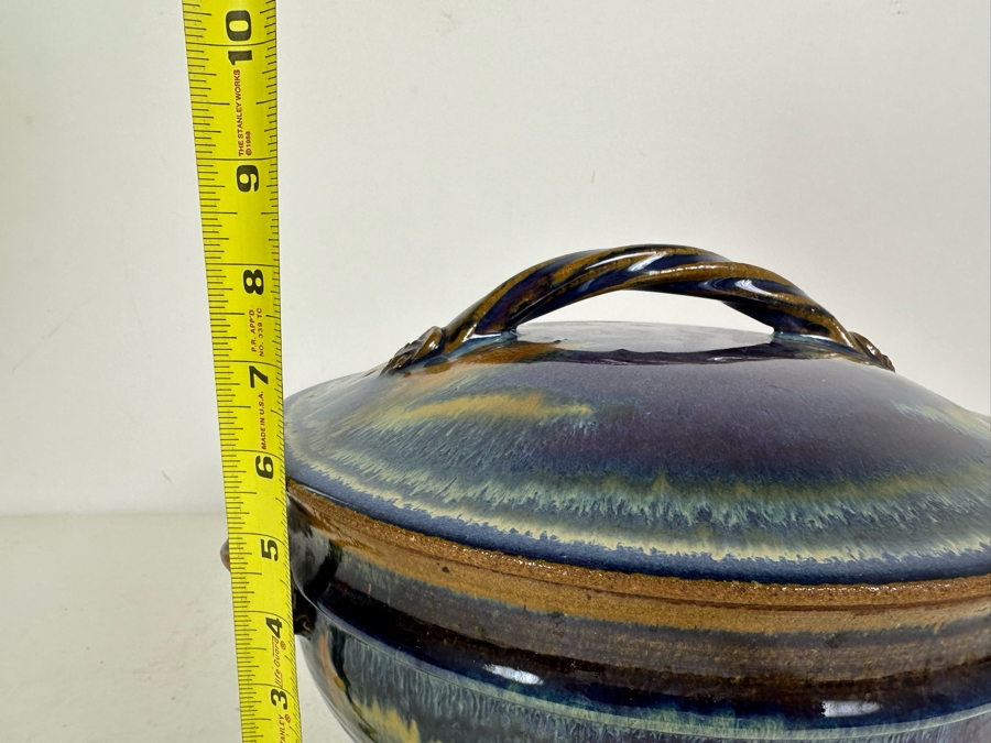 Artist Signed Studio Pottery Blue Pot with Lid [Photo 9]