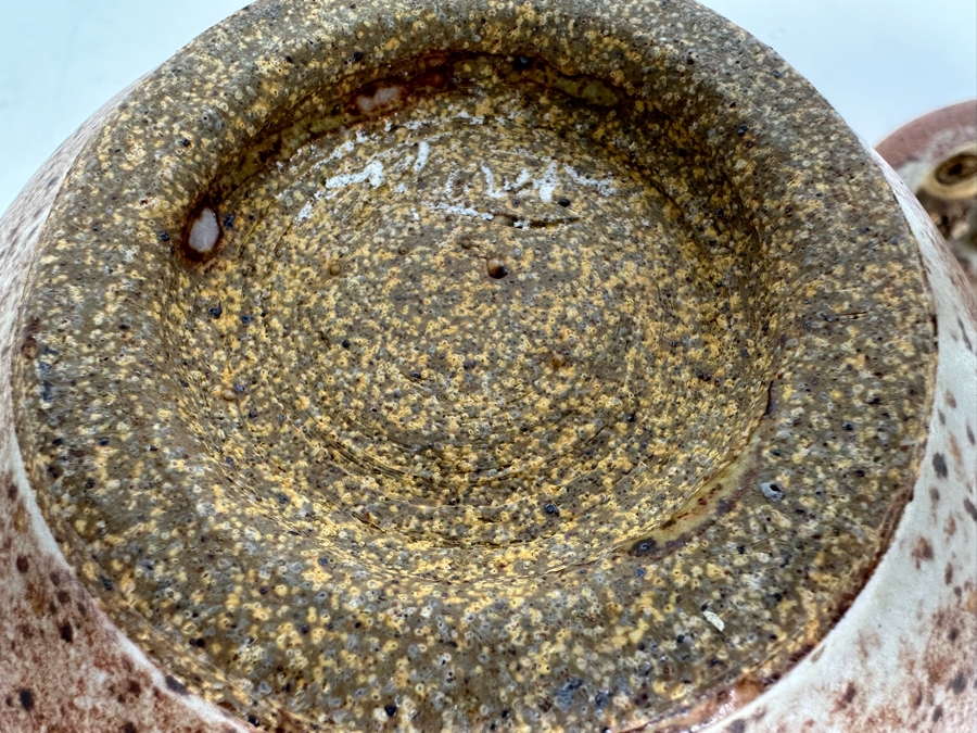 Signed Studio Pottery Jar With Lid And Driftwood Handle 9.5'H [Photo 6]