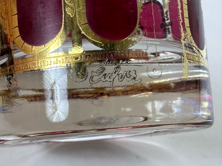 Vintage MCM Set Of 3 Culver Cranberry and 22 Carat Gold Glasses 4.75'H and 5.5'H x 2 [Photo 4]