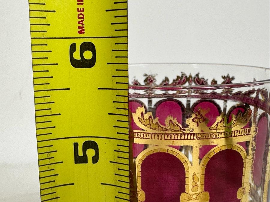 Vintage MCM Set Of 3 Culver Cranberry and 22 Carat Gold Glasses 4.75'H and 5.5'H x 2 [Photo 6]