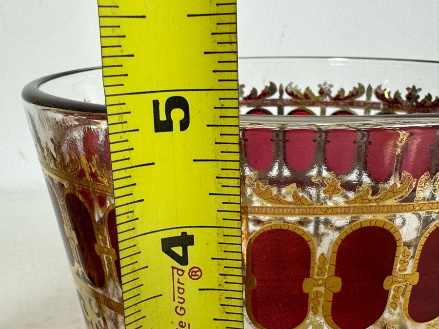 Vintage MCM Set Of 3 Culver Cranberry and 22 Carat Gold Glasses 4.75'H and 5.5'H x 2 [Photo 5]